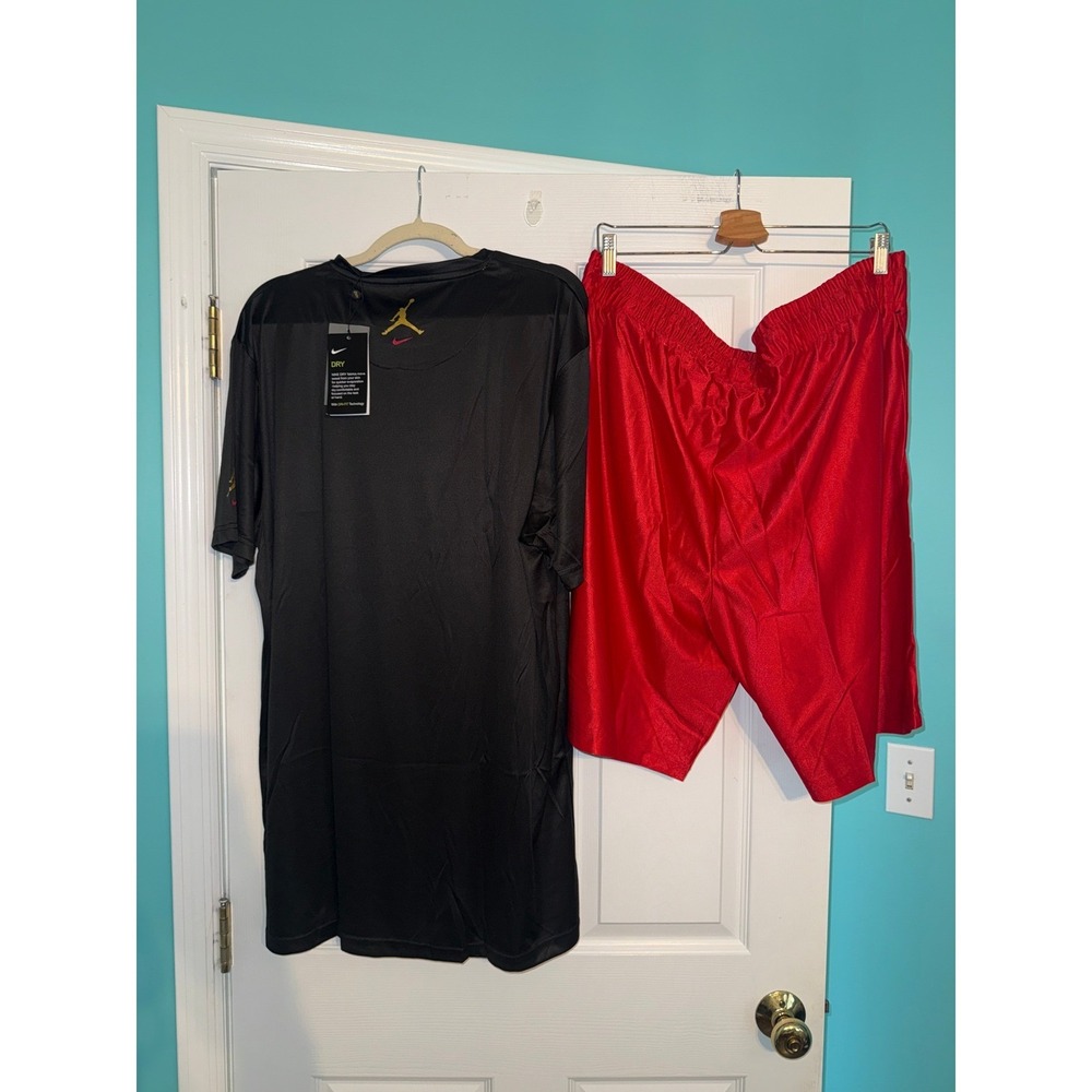 Nike Jordan Dri-FIT Mens 4XL Black Gold Jumpman T-Shirt and Red Shorts Set - Picture 5 of 6